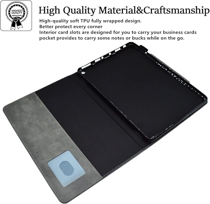 Folio Case for Amazon Kindle Fire HD 8/Fire HD 8 Plus (12th/10th Generation 2024/2022/2020) 8 UUcovers PU Leather Magnetic Smart Cover with Stand/Pencil Holder/Pockets [Auto Sleep/Wake] Gray