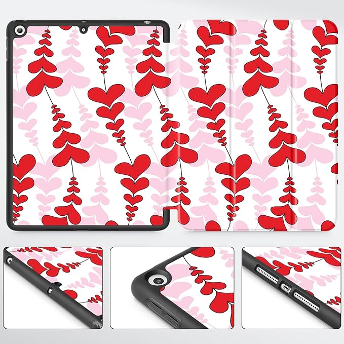 Mektron Designed Printed iPad 10.2 Case 9th Gen (2021)/ 8th Gen (2020)/ 7th Gen (2019) with Pencil Holder Slim Protective Case with Soft TPU Back Auto Wake/Sleep for iPad 10.2 Inch Heart Wave