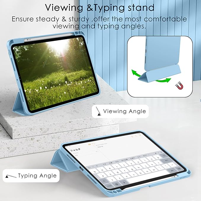 ZryXal iPad Pro 11 Inch Case (M5) 2025/ (M4) 2024 (Model: A2836/A2837/A3006) Trifold Stand Smart Cover with Pencil Holder and Soft TPU Back Auto Wake/Sleep (New Azure Blue)