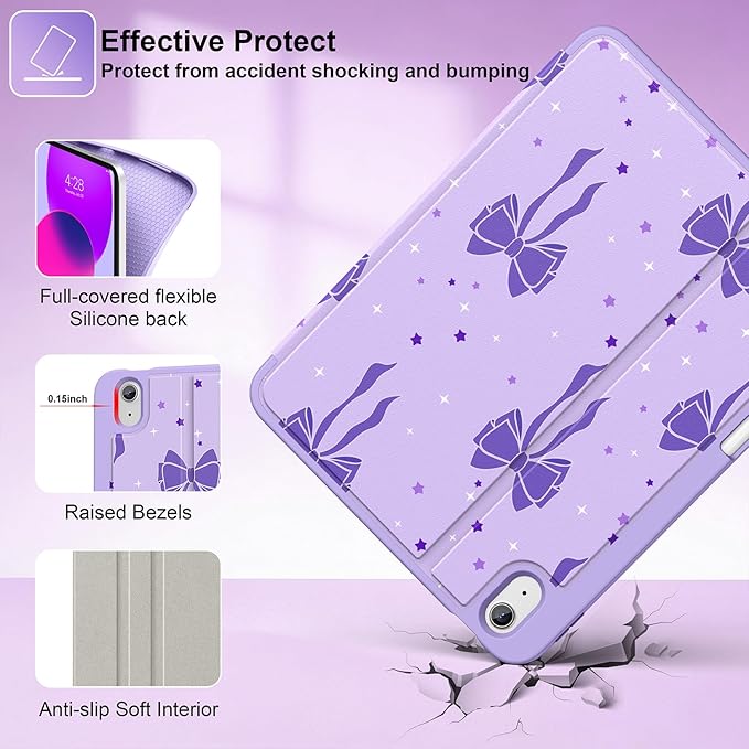 Supveco Case for iPad (A16) 11th Generation 11 inch (2025)iPad 10th Generation 10.9 inch (2022) with Pencil HolderPremium Folio Stand Case with Soft TPU Back CoverAuto Wake/Sleep-Lilac Bows