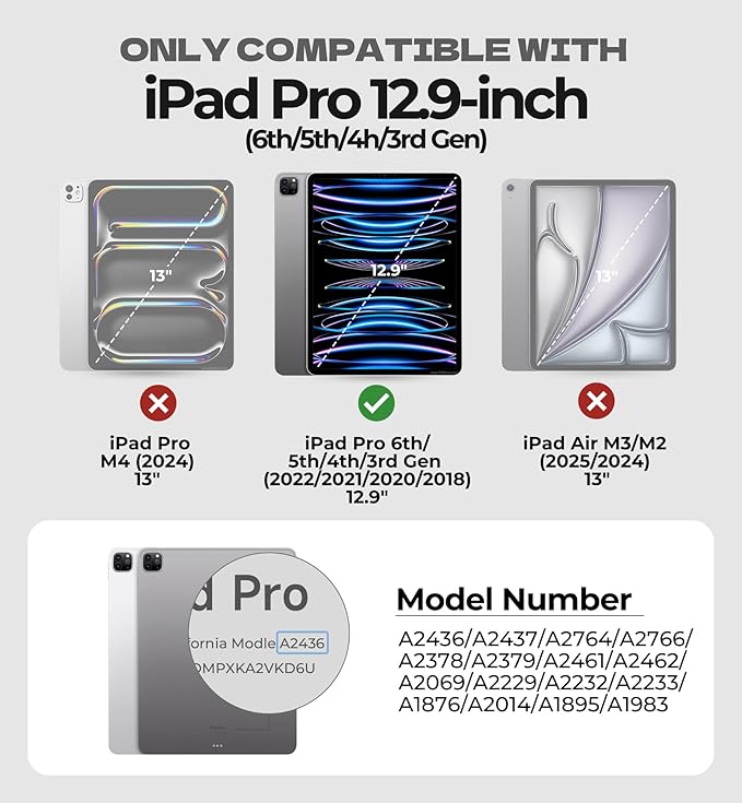 Dexnor Case for iPad Pro 12.9 inch 6th/5th/4th/3rd Gen (2022/2021/2020/2018)Rugged Protective Case with 360° Rotating Hand Strap &amp Stand &amp Screen Protector &amp Pencil Holder Shockproof Cove