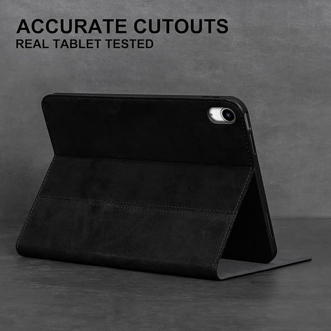 Gexmil Leather Case for iPad (A16) 11th Generation 11 Inch 2025 iPad 10th Generation 10.9 Inch 2022Protective Full Grain Leather Cover Support Auto Sleep/WakeAnti SlipSanded Black