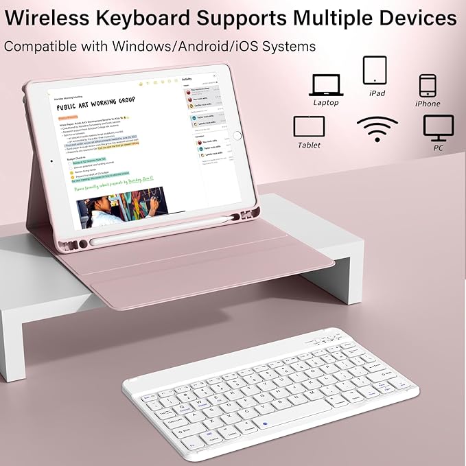 kenke for iPad 6/5th Generation Case with Keyboard 9.7 Inch 2018/2017 iPad Air 2/1 Detachable Wireless Bluetooth iPad Keyboard Case with Built-in Left Side Pencil Holder Auto Wake/Sleep (Pink)
