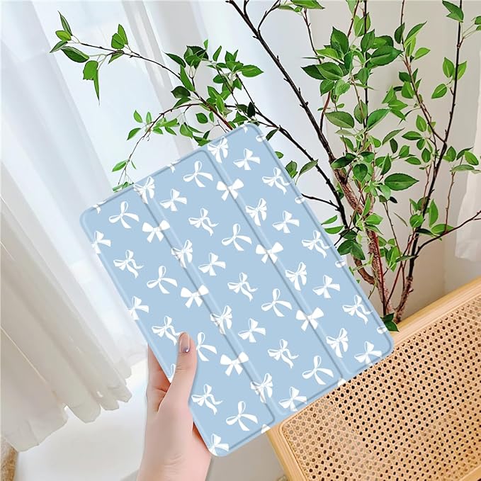 Idocolors Cute Bowknot Pad Case for 12.9 Inch iPad Pro 2022/2021/2020/2018 Clear TPU Smart Stand Back Cover with Pencil Holder Auto Wake/Sleep Foldable Shockproof Protective Case