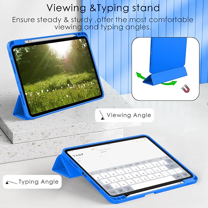 ZryXal iPad Pro 11 Inch Case (M5) 2025/ (M4) 2024 (Model: A2836/A2837/A3006) Trifold Stand Smart Cover with Pencil Holder and Soft TPU Back Auto Wake/Sleep (Medium Blue)