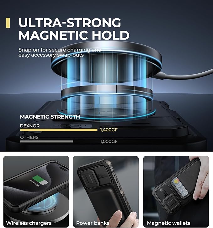 Dexnor for iPhone 15 Pro Max Case with Slide Camera Cover &amp Adjustable Kickstand &amp Built-in Screen Protector Magnetic Rugged Shockproof Bumper Cases Heavy-Duty Magnetic Protective CoverBlack