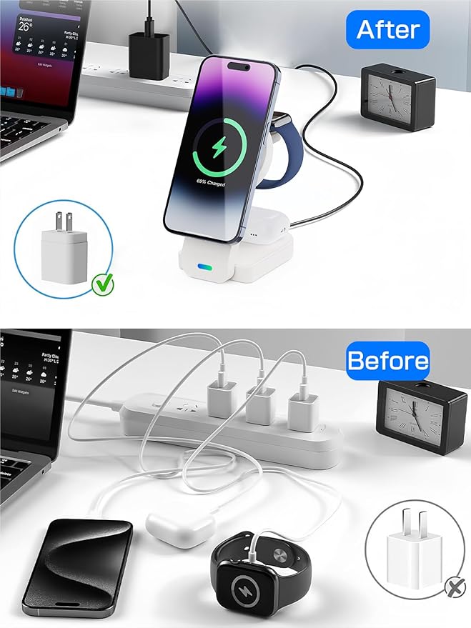 3 in 1 Wireless Charging Station for Apple Wireless Charger 18W White Wireless Charger Stand iPhone Charging Station for iPhone 17 16 15 14 13Apple Watch Airpods Gifts for Men