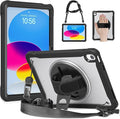 Case for iPad (A16) 11th/10th Generation 2025/2022 11/10.9 inch Rugged Shockproof Protective Cover with Screen Protector 360° Rotating Hand Strap&ampStand Pencil Holder Transparent Black