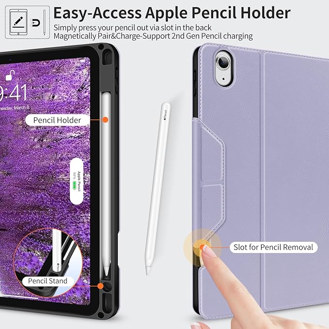 H HOLIMET Case for iPad Air 11 inch 2025 (M3)/2024 (M2) /iPad Air 5th Generation 2022/iPad Air 4th Generation 2020 10.9 Inch with Pencil Holder Shockproof Protective Cover Vegan Leather (Purple)