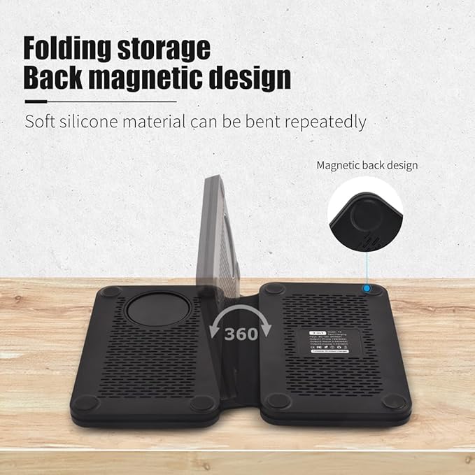 3-in-1 Charging Station for Apple Devices Fast Mag Safe Wireless Charger Foldable Travel Charger for Cell Phone 16-12 Series AirPods and iWatch Series (Bamboo)