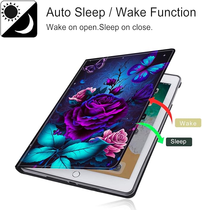 for All-New Fire HD 10 Tablet Case (13th Generation 10.1 inch 2023 Release) with Adjustable Stand &amp Auto Wake/Sleep Feature Smart Protect Cover Case - Purple Rose and Blue Butterfly