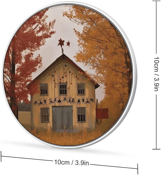 Fall Country Barn Wireless Charger Fast Wireless Charging Pad with USB Cable 10W Anti-Slip Magnetic Wireless Charger Portable Slim Charger Puck Travel Charging Station