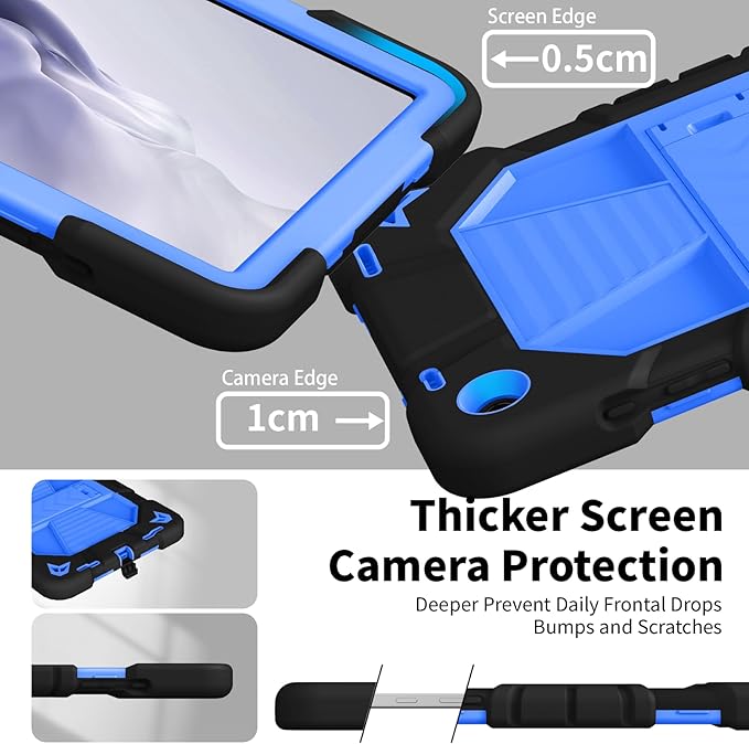 JKSML Case for Samsung Galaxy Tab A9+ / A9 Plus 11 inch 2023 Military Grade Drop Protection Cover with Built-in Kickstand &amp Shoulder Strap for Tab A9+ Tablet (SM-X210/X216/X218) Black + Blue