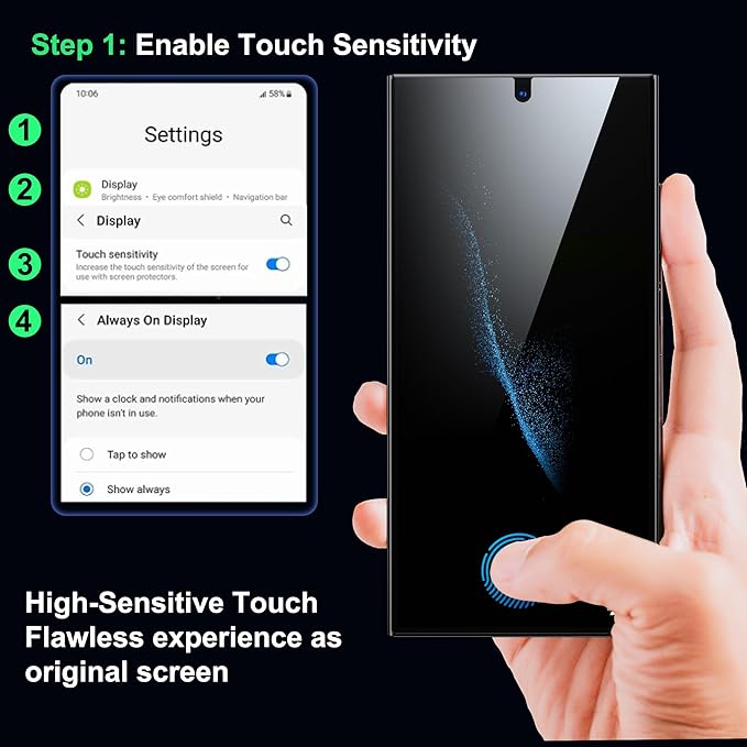 WSKEN for Samsung Galaxy S24 Ultra Privacy Screen Protector 24 Degree [Auto-Dust Removal] [Fingerprint Unlock Support] Full Coverage HD Tempered Glass Film with Dust Clean Installing House2 Pack