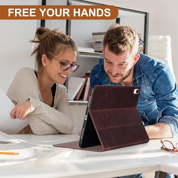 Genuine Leather Case for iPad 11th Gen 11 (2025/A16) &amp 10th Gen 10.9 (2022) | Slim Protective Cover with Adjustable Stand Auto Wake/Sleep Premium Leather | Chocolate Brown