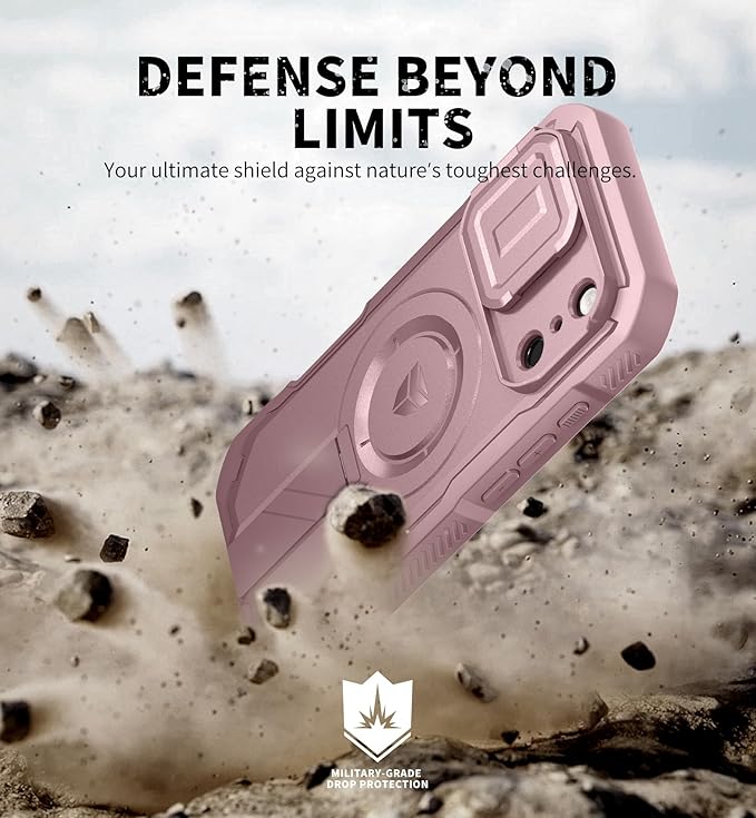 Dexnor for iPhone 17 Pro Case [2 Front Frame &amp Built-in Flip Camera Cover &amp Kickstand] Compatible with MagSafe Heavy-Duty Shockproof Portection Case with Screen Protector 6.3 inch Peony Pi