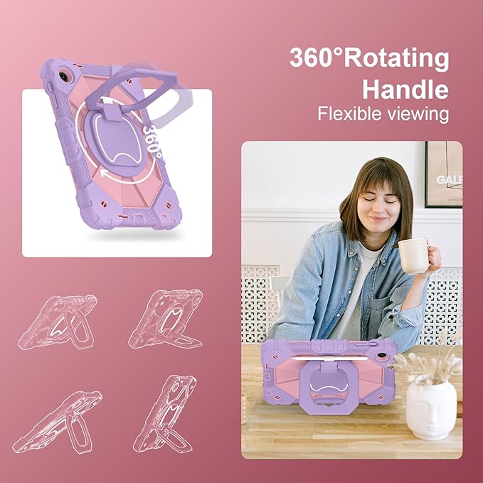 for T-Mobile Revvl Tab 2 Case 10.1 Inch 2025 Shockproof Cover for Revvl Tab 2 5G Tablet Case Kids with 360° Rotating Handle Stand Pen Holder Shoulder Strap Purple Rose