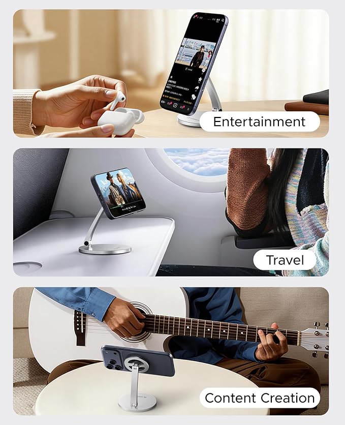 ORICO Magnetic Phone Stand for Magsafe Adjustable Foldable Aluminum Alloy Stand for iPhone 17/16/15/14/13/12 Pro Max Air/Magsafe Case Phone Holder for Desk Streaming &amp Video Calls - PS1 Sliver