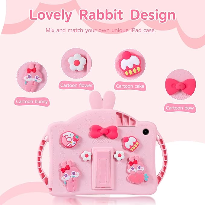 for Samsung Galaxy Tab A9 Plus 11 inch Case for Kids Girls with Adjustable Shoulder Straps Handle Wallet Rabbit Soft Silicone Tablet Cover for Tab A9+ 11'' 5g 2023(Pink)