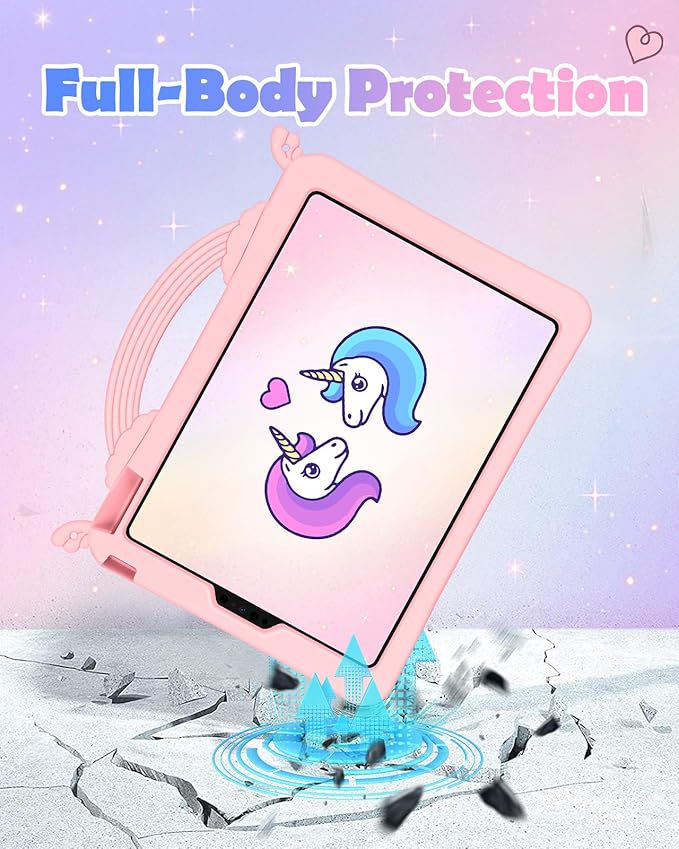 for iPad Air 11 inch Case(Air M4 2026 8th Gen/M3 2025/M2)/Air 5th/4th Gen 10.9 for iPad Pro 11 inch Case(4th/3rd/2nd/1st Gen) - Pink Unicorn Cover with Rotating Stand &amp Strap for Girls