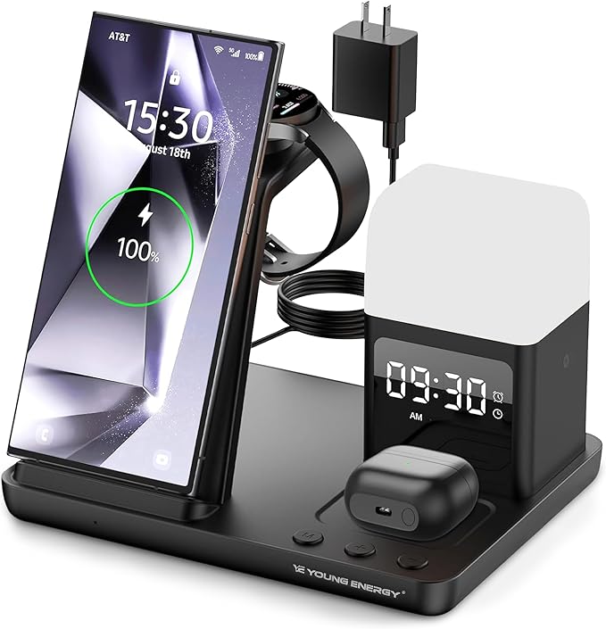 Wireless Charger 6 in 1 Wireless Charging Station for Cell Phone Wireless iPhone 15/14/13/12/11/X/8 Samsung Galaxy S23–S8 Pixel Apple Watch Series 2–9/SE/Ultra AirPods Pro – Fast Qi Charger