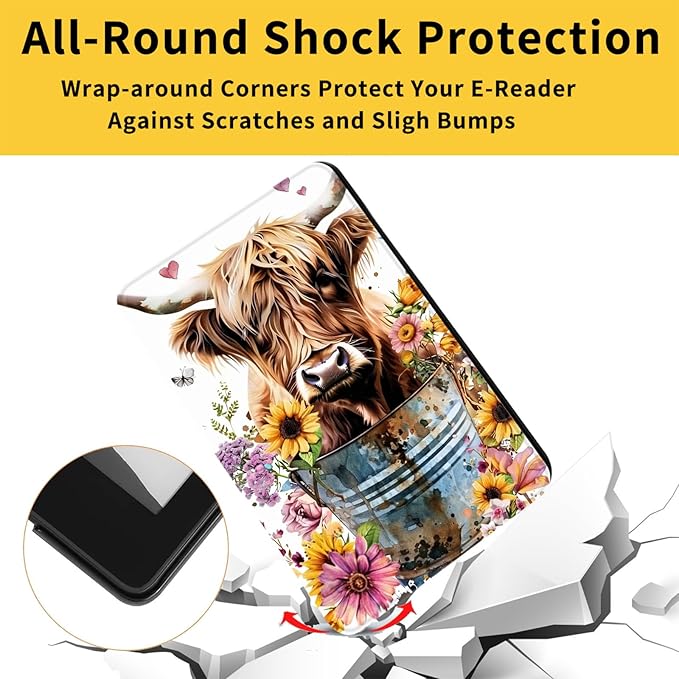 Case for iPad Air (A16) 11-inch 2025 &amp iPad 10th Gen 10.9-inch 2022 Slim Multi-Angle Stand Folio Cover with Auto Wake/Sleep Shockproof PU Leather Lightweight Protective Case Highland Cow Bucket