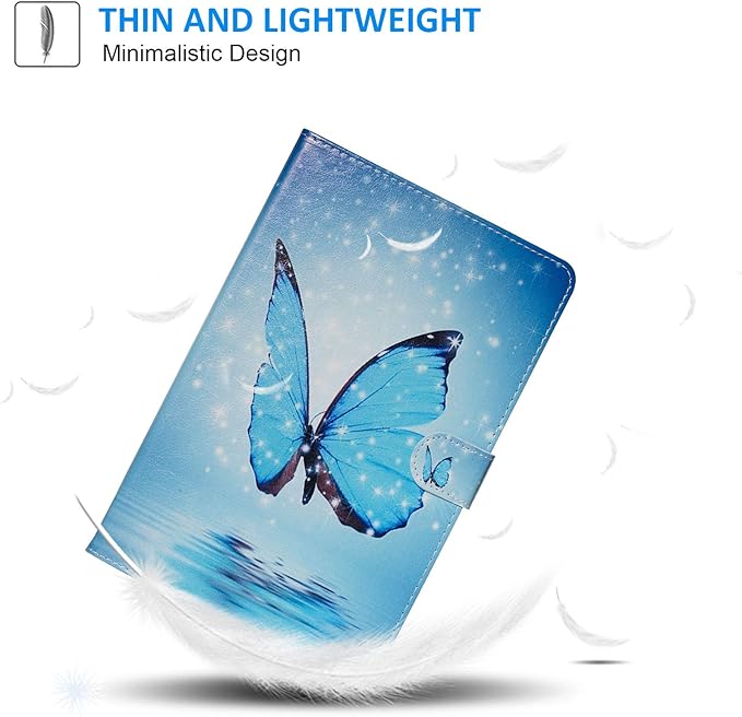 Dteck for Fire HD 8 Tablet Case (8th/7th/6th Generation-2018/2017/2016 Release) 8 Lightweight Folio Fold Case with Card Slots &amp Stand Function PU Leather Protective Cute Cover Blue Butterfly