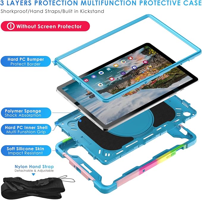 DETUOSI Case for Samsung Galaxy Tab A9 Plus 11 inch 2023 with 360°Rotatable Stand &amp Shoulder Strap Heavy Duty Shockproof Case for Galaxy Tab A9+ Plus SM-X210/X216/X218 Camouflage Blue