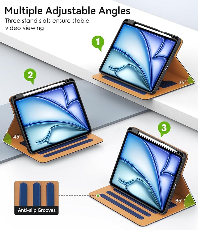 Case for iPad Air 11-inch M3/ M2 (2025/2024) iPad Air 5th/ 4th Generation 10.9'' (2022/2020) iPad Pro 11 (4th/3rd/2nd/1st Gen) Multi-Angle Stand Cover with Pencil Holder Navy Blue