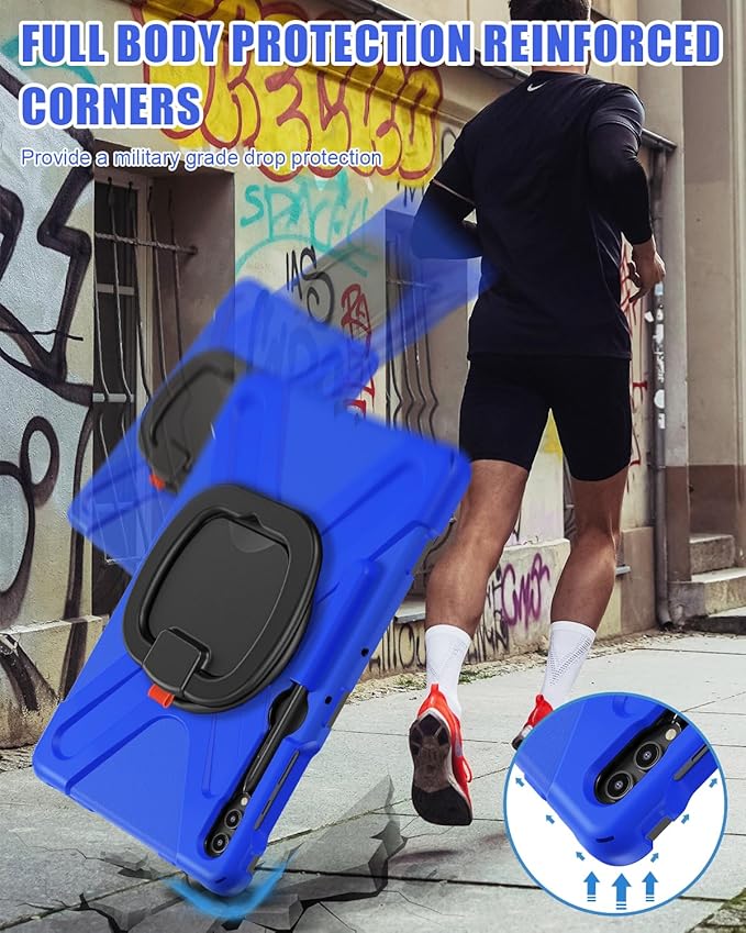 BRAECN Case for Galaxy Tab S10+/S9 FE+/S9+/S8+/S7 FE/S7+ 12.4 Inch SM-X820/X810/X800 Rugged Silicone Cover with Screen Protector Kickstand Shoulder Strap S Pen Holder for Galaxy Tab S9 Plus Blue