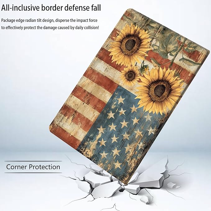 Bxgolkgd Tablet Case for iPad 9.7 Inch (2017/2018 Model5th/6th Generation)Shockproof Stand Cover with Heat DissipationAuto Wake/Sleep FunctionRetro Sunflowers with American Flag