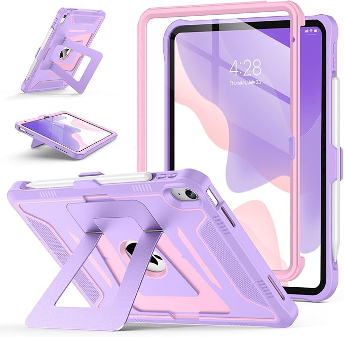 Soke Case for iPad (A16) 11th Generation 11-Inch 2025 /10th Generation 10.9-Inch 2022 with Screen Protector and Multi-Angle Kickstand Rugged Full Body Heavy Duty Protective Cover - Violet Pink