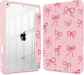 for iPad 9th Generation with Pencil Holder iPad 8th/7th Gen Case 10.2-inch [Built in Pencil Holder] Trifold Stand Auto Wake/Sleep Clear TPU Protection Back Cover Pink Bows