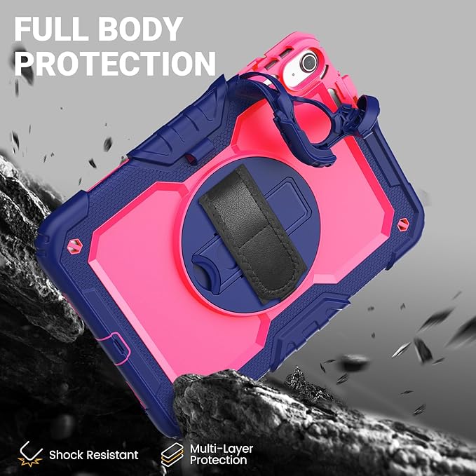 Kids Case for iPad (A16) 11th/10th Generation 11''/10.9'' 2025/2022: Shockproof Protective Case with Hand/Shoulder Strap Pencil Holder Rotate Stand Screen Protector