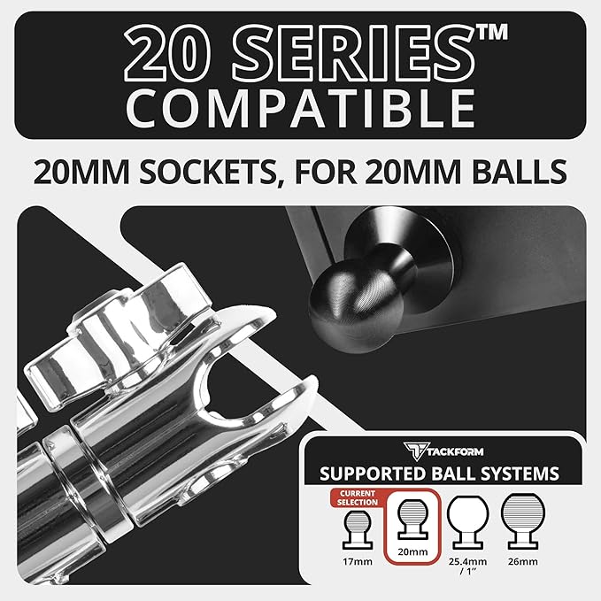 Tackform Chrome 3.5 Long Metal 20mm Ball and Socket Arm DuraLock 20 Series | Dual 20mm Sockets with Optional Anti-Theft Security Function