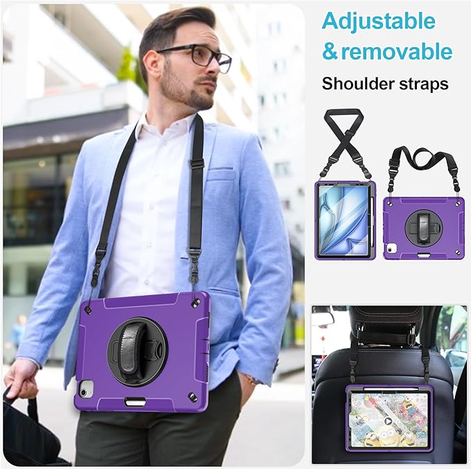 Case for iPad Air 11 M4 2026/ M3 2025/ M2 2024: TPU Cover for iPad Air 5th &amp 4th Generation 10.9 Inch (2020/2022) with Screen Protector- Stand- Handle- Shoulder Strap- Pencil Holder