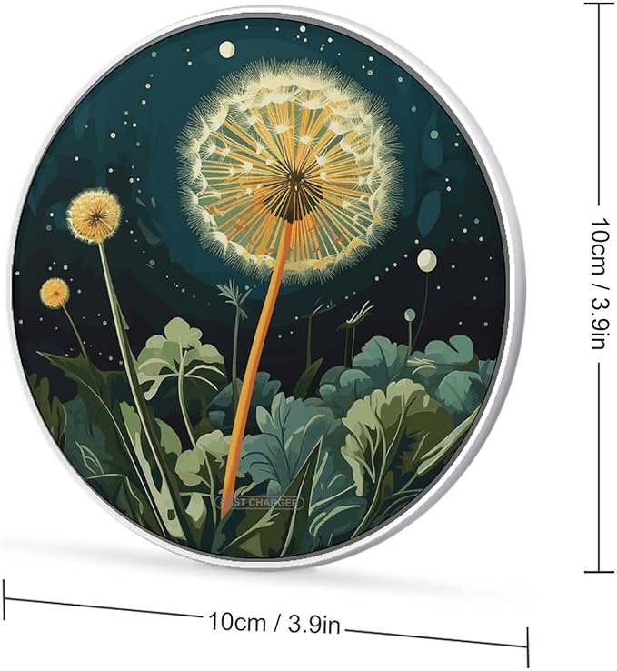 Dandelions at Night Wireless Charger Fast Wireless Charging Pad with USB Cable 10W Anti-Slip Magnetic Wireless Charger Portable Slim Charger Puck Travel Charging Station