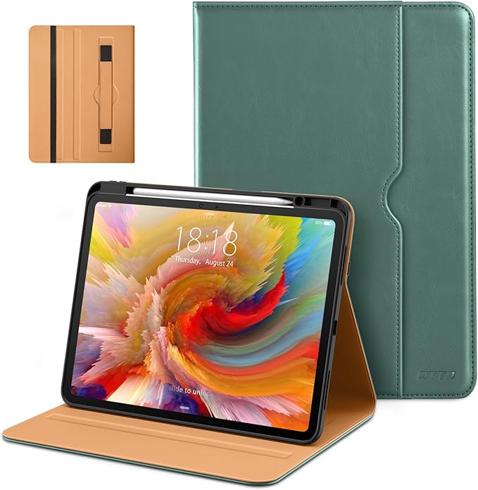 DTTO for iPad Pro 13 inch Case (M5/M4) 2025/2024 Premium Leather Business Folio Stand Cover with Pencil Holder-Auto Wake/Sleep &amp Multiple Viewing Angles Built in Hand Strap &amp Pocket Midnigh