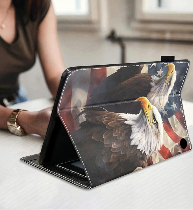 Case for All-New Amazon Fire HD 10 &amp HD 10 Plus Tablet 10.1 (13th/11th Generation 2023/2021 Release) Slim PU Leather Stand Cover with Auto Wake/Sleep Patriotic American Flag Bald Eagle