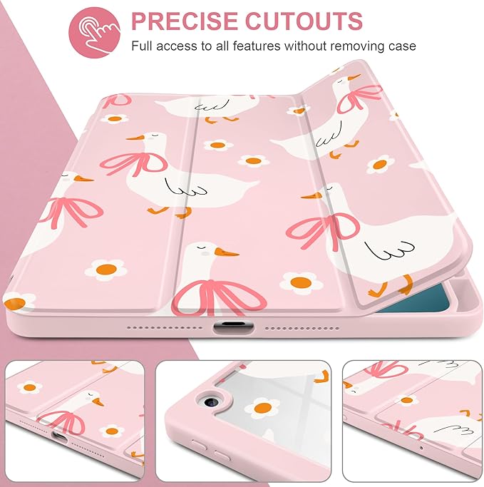 MEEgoodo Case for iPad 10.2 inchTablet Cases for iPad 9th Generation 2021/8th Gen 2020/7th Gen 2019 with Clear Acrylic Back Shell+Pencil Holder+Auto Wake/Sleep+Trifold StandGoose Farm &amp Bows