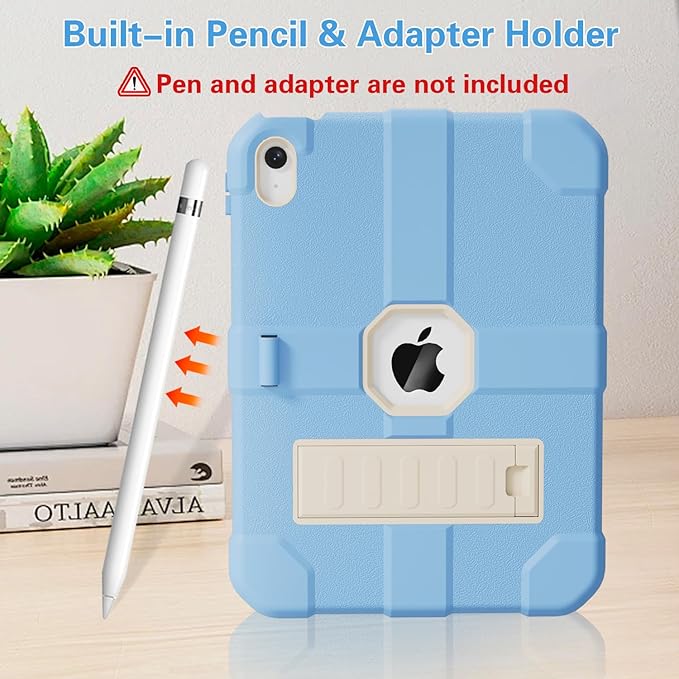 Case for iPad (A16) 11th Generation 11 Inch 2025 / iPad 10th Generation 10.9 Inch 2022 Rugged Heavy Duty Protective Cover [Built-in Pencil Holder ] for iPad 11/10 Gen (LightBlue/White)