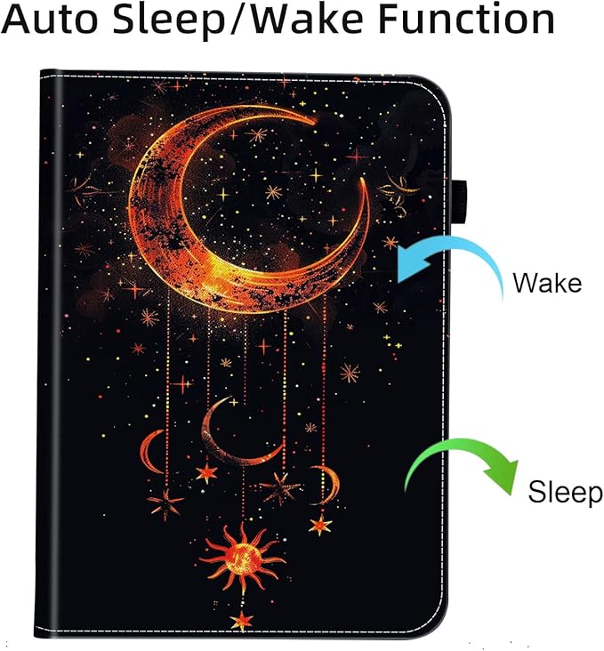 Case for Samsung Galaxy Tab S9 FE 5G 10.9 Inch/Galaxy Tab S9 11 Inch 2023Card Slot PU Leather TPU Case Pen Holder Auto Wake SleepMoon Sun