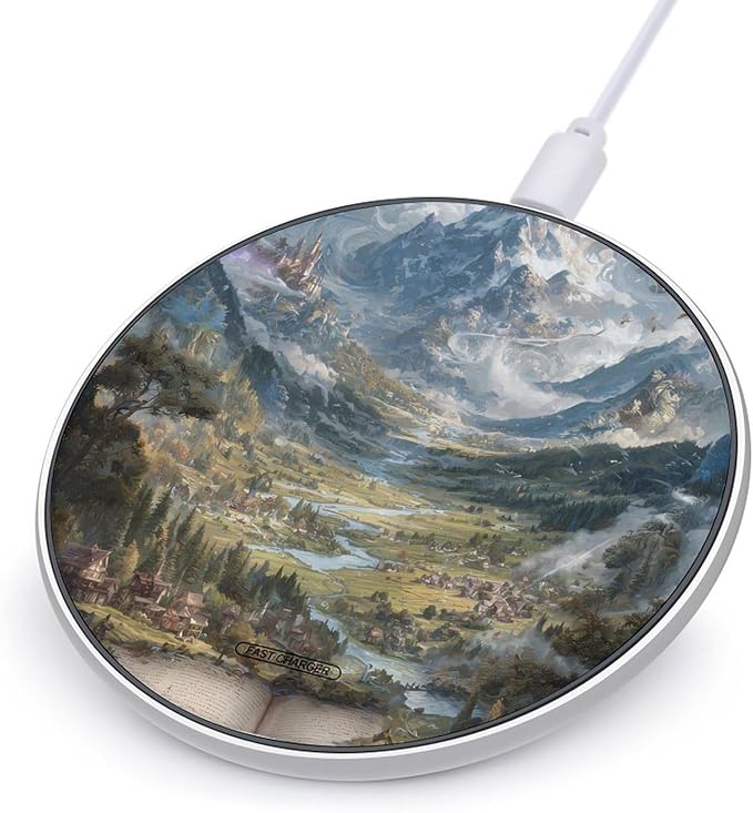 Mythical Landscape Mountains Rivers Fast Portable Charger 10W Funny Graphic Phone Charging Pad with USB Cable