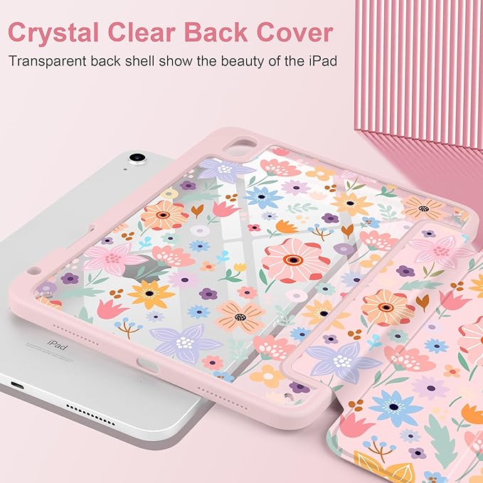 Case for iPad (A16) 11th Generation 11 inch 2025 /iPad 10th Gen 10.9 2022- Cute Patterns with Clear Back Shell Protection Magnetic Wake Sleep Trifold Stand Colorful Flowers