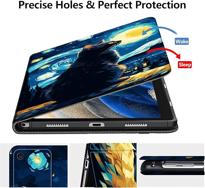 DIGTIALLL Case for Amazon Kindle Fire HD 10 &amp 10 Plus Tablet (11th Generation 2021 Release) 10.1 PU Leather Smart Protective Cover with Auto Sleep/WakeCat On Starry Night