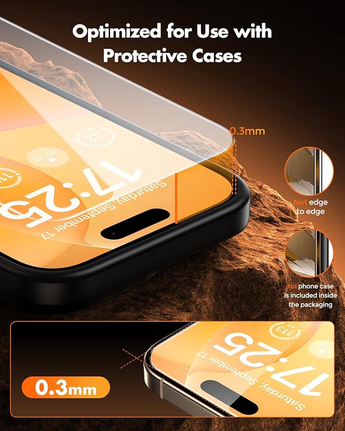 UNBREAKcable for iPhone 16 Plus Screen Protector [Quick-Installation Box] 3-Pack 9H+ Hardness Shatterproof Tempered Glass [99.99% HD Clear] [Case Friendly] [Bubble Free] for iPhone 16 Plus 6.7