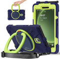 Rugged Case for Samsung Galaxy Tab Active5 5G (SM-X306B/X300) w/ 360° Rotating Hanging Ring Handle Grip Kickstand Heavy Duty Shock-Proof Armor Cover w/Shoulder Strap Stylus Holder(Navy+Lime)