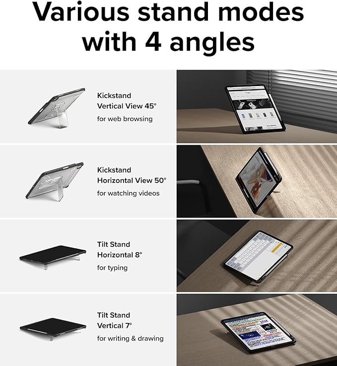 Ringke Fusion Sketch Stand for iPad Pro 13 Inch Case (M4 2024 &amp M5 2025) [Cover + Stand] Pencil Holder with Overcharge Prevention Non Yellowing Wobble Free for Writing and Drawing - Black