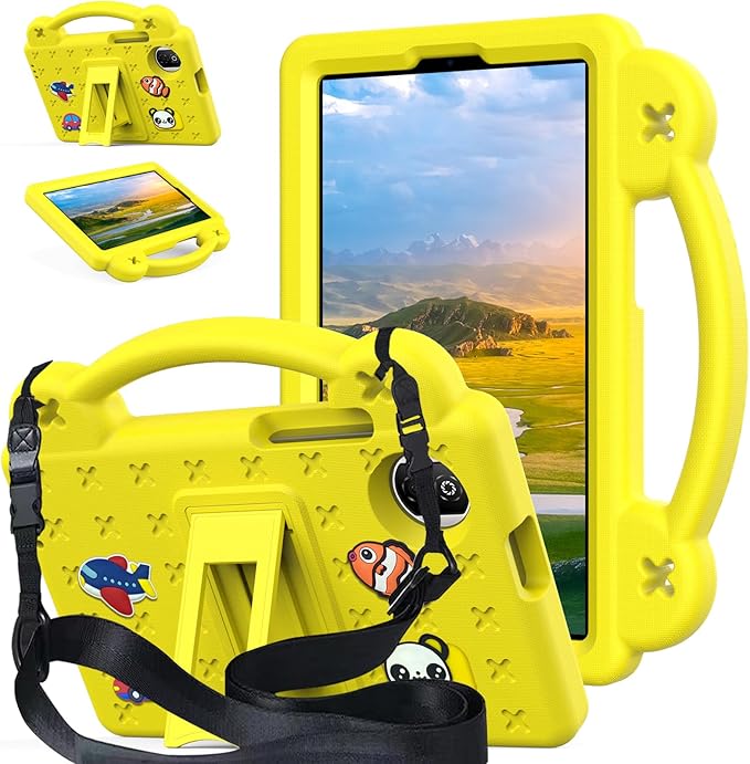 Compatible with Honor Pad X7 8.7 inch 2025 Tablet Case Kids Friendly Universal Lightweight Shockproof Protective Case with Shoulder Strap &amp Stand Handle Yellow