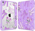 Tuiklol Case for iPad 11 inch (A16 Chip) 2025 Gen 11th / iPad 10.9 inch 2022 10th Gen Buit in Pencil Holder with Shockproof Cover Clear Transparent Back Shell Auto Wake/SleepBow &amp Rose Purple
